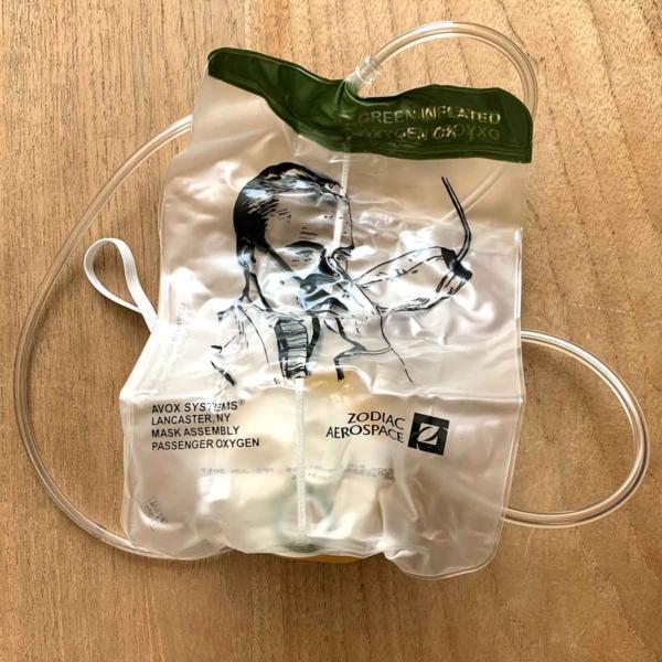 Avox Systems aircraft passenger oxygen mask unpacked.