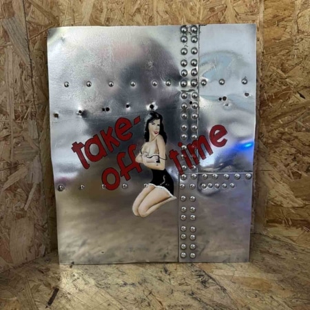 Skin panel of Douglas C-47B Dakota 44-76787 with Take/off Time nose art for sale.