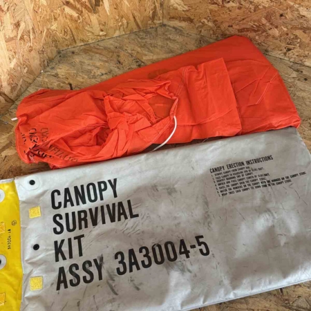 Boeing 747 liferaft canopy and survival kit for sale.
